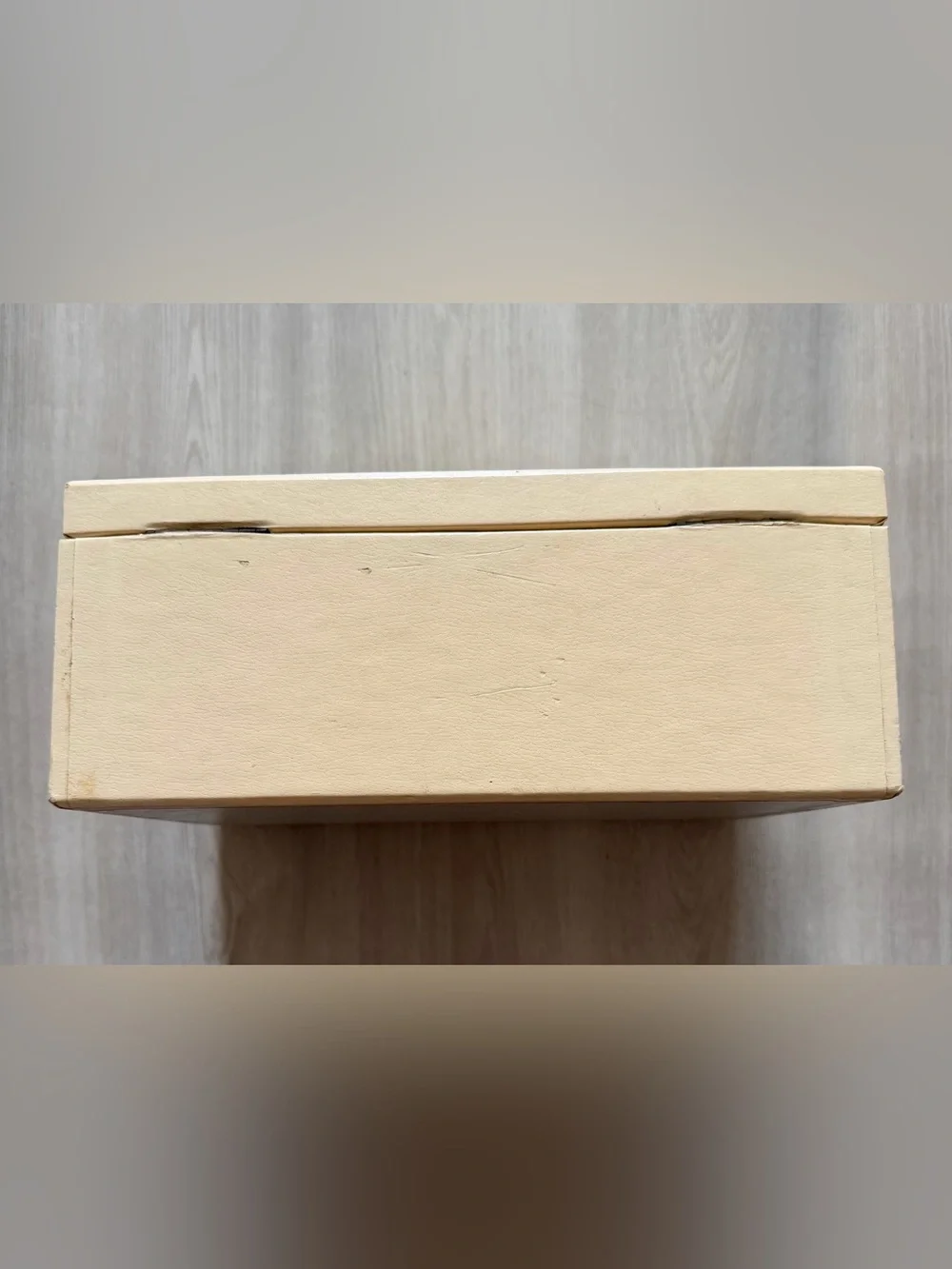 Vintage Mid Century Jewelry Box Faux Leather Ivory Red Lining